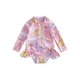 thumbnail image 1 of BemeyourBBs Toddler Baby Girls Dinosaur Swimsuit Infant Bathing Suit One Piece Rash Guard Cartoon Print Ruffles Hem Long Sleeve Zipper Ruffle Summer Beachwear, 1 of 9