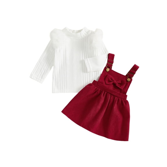 BemeyourBBs Toddler Baby Girls Fall Winter Outfit Rib Knit Shirt Tops with Corduroy Overall Dress Clothing Set