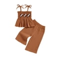 thumbnail image 1 of BemeyourBBs Toddler Baby Girl Football Outfit Cute Infant Girls Summer Clothes Embroidery Sleeveless Smocked Camisole Tank Top Wide Leg Pants Set, 1 of 9