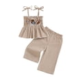 thumbnail image 1 of BemeyourBBs Toddler Baby Girl Football Outfit Cute Infant Girls Summer Clothes Embroidery Sleeveless Smocked Camisole Tank Top Wide Leg Pants Set, 1 of 9