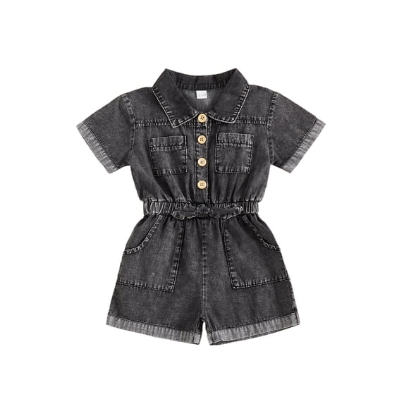 BemeyourBBs Toddler Baby Girls Jumpsuit Overalls Denim Romper Western Baby Cowgirl Outfit Shorts Sleeve Button-Down Pockets Jeans Playsuit Summer Clothes