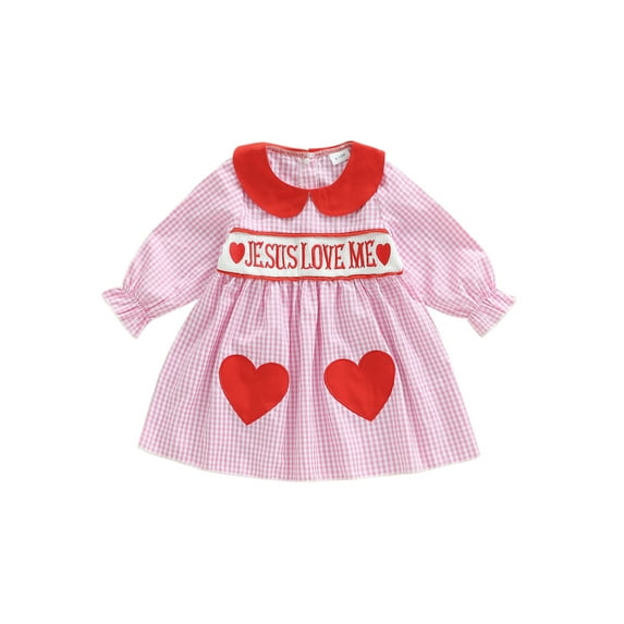 BemeyourBBs Toddler Baby Girls Mardi Gras Outfits Plaid Smocked Dress Spring Summer Carnival Clothes Embroidery Long Sleeve Doll Collar A-line Dress