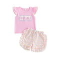 thumbnail image 1 of BemeyourBBs Toddler Baby Girls Mothers Day Outfits Infant Baby Girls Summer Clothes I Love Mama Letter Embroidery Flying Sleeves TShirt Tops and Elastic Waist Stripe Shorts Set, 1 of 9