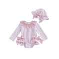 thumbnail image 1 of BemeyourBBs Toddler Baby Girls One Piece Swimsuit Infant Girl Bathing Suit Striped Bow Swimwear Zipper Long Sleeve Rash Guard with Hat Newborn Swimsuit Summer Pool Beachwear, 1 of 9