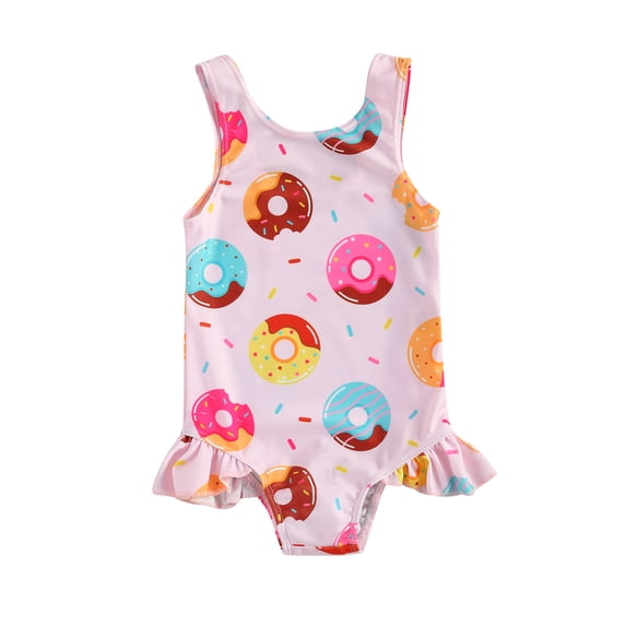 BemeyourBBs Toddler Baby Girls One Piece Swimsuit Infant Girls Bathing Suit Summer Monokini Swimwear Cute Crab Donut Printing Sleeveless Ruffled Beachwear