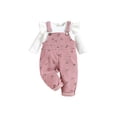thumbnail image 1 of BemeyourBBs Toddler Baby Girls Overalls Set Knit Ruffle Spring Fall Winter Outfits Long Sleeve Pullover T-Shirts Floral Adjustable Spaghetti Strap Bib Overall Pants Set Cute Infant Clothes, 1 of 9