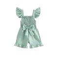 thumbnail image 1 of BemeyourBBs Toddler Baby Girls Smocked Rompers Summer One Piece Jumpsuits Clothes Solid Color Ruched Bowknot Front Fly Sleeve Infant Playsuit Ruffle Overalls Shorts, 1 of 9