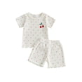 thumbnail image 1 of BemeyourBBs Toddler Baby Girls Summer 2 Piece Cherry Outfits Rib Knit Cherry Embroidery Polka Dot Short Sleeve Round Neck T Shirt Tops and Shorts Set, 1 of 8