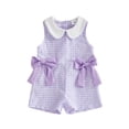 thumbnail image 1 of BemeyourBBs Toddler Baby Girls Summer Clothes Gingham Plaid Romper One Piece Outfit 6 12 18 24 Months 2 3 4 Years Casual Decorative Bows Doll Collar Sleeveless Jumpsuit Overalls Shorts, 1 of 9