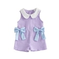 thumbnail image 1 of BemeyourBBs Toddler Baby Girls Summer Clothes Gingham Plaid Romper One Piece Outfit 6 12 18 24 Months 2 3 4 Years Casual Decorative Bows Doll Collar Sleeveless Jumpsuit Overalls Shorts, 1 of 9