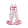 thumbnail image 1 of BemeyourBBs ﻿Toddler Baby Girls Summer Clothes Little Girl Overalls Romper Dady's Mini Letter Sunflower Embroidery Sleeveless Plaid Bell Bottoms Jumpsuit Flare Pants Toddler Girls Summer Outfit, 1 of 9