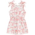 thumbnail image 1 of BemeyourBBs Toddler Baby Girls Summer Clothes One Piece Romper Jumpsuit Casual Bow Print Waist-cinching Crew Neck Sleeveless Short Overalls, 1 of 9