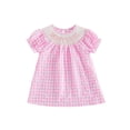 thumbnail image 1 of BemeyourBBs Toddler Baby Girls Summer Smocked Dress Cute Infant Baby Girls Fathers Day Outfit Daddy's Girl Letter Embroidery Short Sleeve Pink Plaid Gingham Dress Casual Clothes, 1 of 9