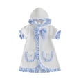 thumbnail image 1 of BemeyourBBs Toddler Baby Girls Swim Cover Up Swimwear Ruffle Poncho Kids Swimsuit Coverup Plaid Front Bow Beach Bathing Suit Bathing Robe Short Sleeve Hooded Coverups Beachwear Wrap with Pockets, 1 of 9