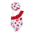 thumbnail image 1 of BemeyourBBs Toddler Baby Girls Swimsuit with Hat 2 Pcs Set Cherry Bow Strawberry Print Ruffled Trim Spaghetti Strap Sleeveless Swimwear, 1 of 9