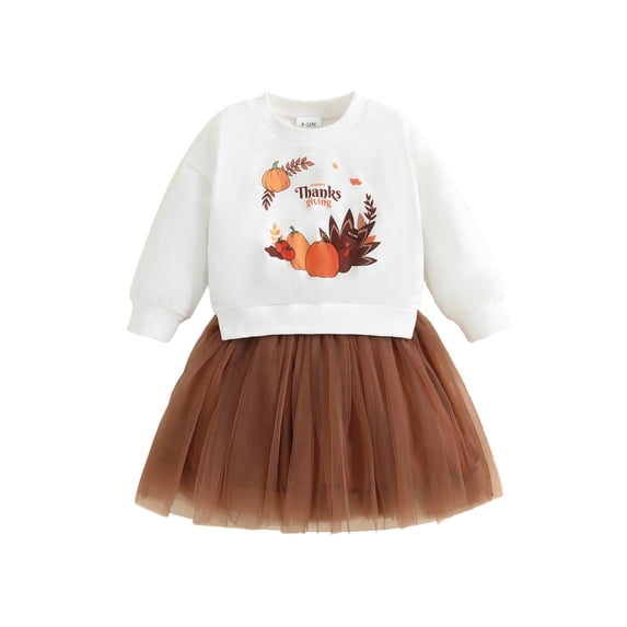 BemeyourBBs Toddler Baby Girls Thanksgiving Dress Outfit Baby Girl Fall Tulle Patchwork Tutu Dress Long Sleeve Pumpkin Turcky Print Holiday Party Dress Toddler Girls Thanksgiving Outfit