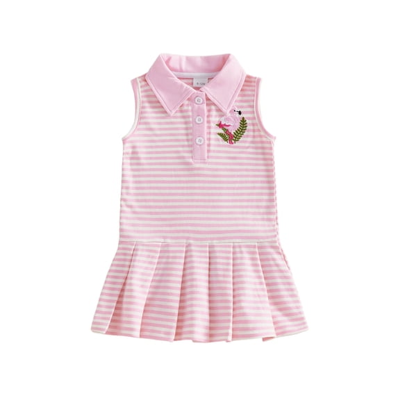 BemeyourBBs Toddler Baby Golf Dress Outfit Cute Infant Girls Summer Striped Dress Sleeveless Turn Down Collar Embroidery Pleated Tank Dress A Line Dress
