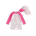 thumbnail image 1 of BemeyourBBs Toddler Baby One Piece Swimsuit with Sunhat Set Infant Girl Bathing Suit Long Sleeve Rash Guard Floral Bow Strawberry Print Half Zipper Swimwear Summer Beachwear, 1 of 9