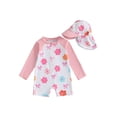 thumbnail image 1 of BemeyourBBs Toddler Baby One Piece Swimsuit with Sunhat Set Infant Girl Bathing Suit Long Sleeve Rash Guard Floral Bow Strawberry Print Half Zipper Swimwear Summer Beachwear, 1 of 9