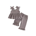 thumbnail image 1 of BemeyourBBs Toddler Baby Spring Summer Fall Clothes Cute Baby Girl Plaid Gingham 2 Pieces Outfit Bow Strap Sleeveless Tunic Shirt Babydoll Tank Vest Tops and Wide Leg Pants Set, 1 of 9