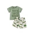 thumbnail image 1 of BemeyourBBs Toddler Boy Summer Clothes Infant Baby Boys Fishing Outfit Daddy's Fishing Buddy Letter Print Short Sleeve T Shirt and Pockets Shorts Set Toddler Baby Boys Summer 2 Piece Outfit, 1 of 9