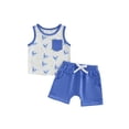 thumbnail image 1 of BemeyourBBs Toddler Boys Summer Clothes 2 Pieces Outfits Sailboat Tree Dinosaur Print Tank Top with Elastic Waist Shorts Set Toddler Boys Summer Beach Outfit, 1 of 9