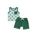 thumbnail image 1 of BemeyourBBs Toddler Boys Summer Clothes 2 Pieces Outfits Sailboat Tree Dinosaur Print Tank Top with Elastic Waist Shorts Set Toddler Boys Summer Beach Outfit, 1 of 9