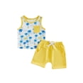 thumbnail image 1 of BemeyourBBs Toddler Boys Summer Clothes 2 Pieces Outfits Sailboat Tree Dinosaur Print Tank Top with Elastic Waist Shorts Set Toddler Boys Summer Beach Outfit, 1 of 9