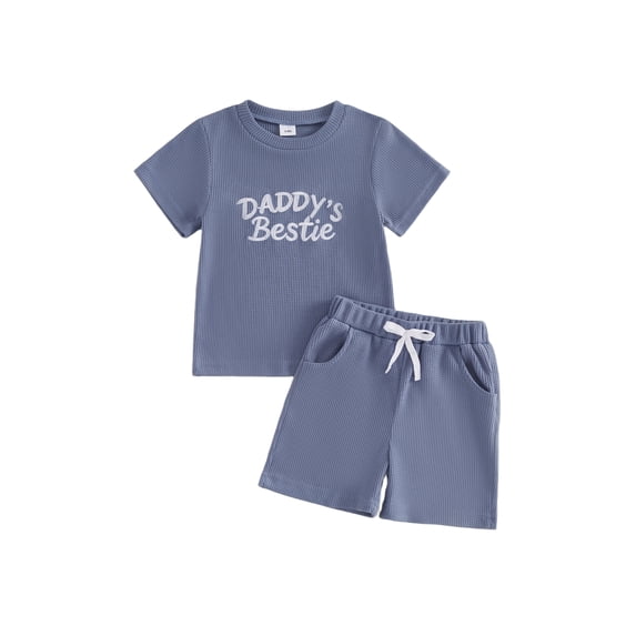 BemeyourBBs Toddler Boys Summer Daddy's Bestie Clothes Infant Baby Boy Dadd's Day Outfit Short Sleeve Embroidery Letters T-shirt with Elastic Waist Shorts Set Toddler Boy Summer Outfit