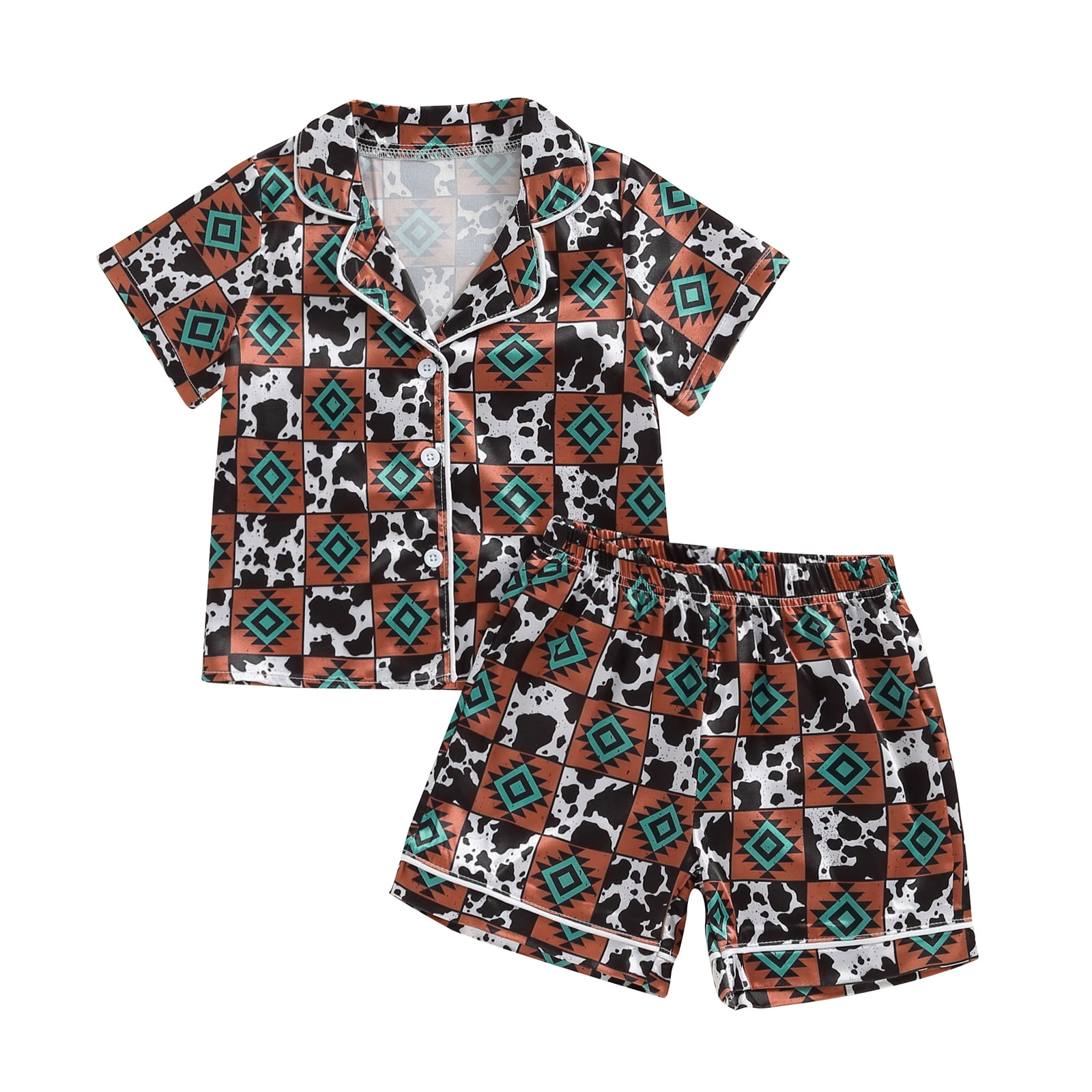 BemeyourBBs Toddler Girl Boy Silk Pajamas Dinosaur Button Down TShirt