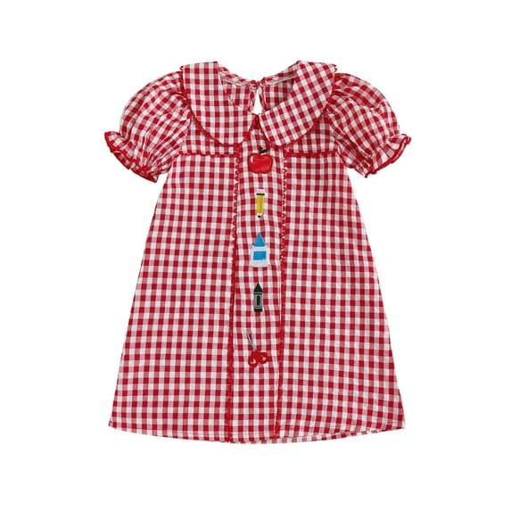BemeyourBBs Toddler Girl Dress Short Sleeve Doll Collar Apple Embroidery Dress