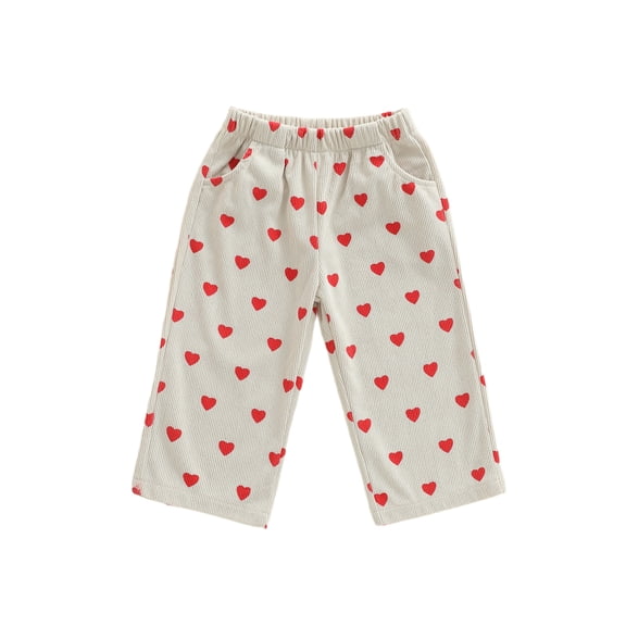 BemeyourBBs Toddler Girl Love Heart Pants Baby Girl Valentines Day Outfits Wide Leg Corduroy Pants with Pockets