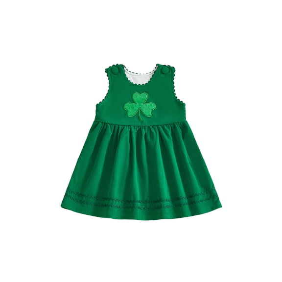 BemeyourBBs Toddler Girl St Patricks Day Outfits Spring Tank Dress Overalls Shamrock Embroidery Cute Sleeveless Round Neck A Line Dress