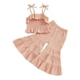 thumbnail image 1 of BemeyourBBs Toddler Girl Summer Clothes Infant Baby Girls Cotton Linen Outfit Strap Sleeveless Smocked Camisole Shirt Top and Bell Bottom Flare Pants Set Toddler Girls Summer Outfits, 1 of 9