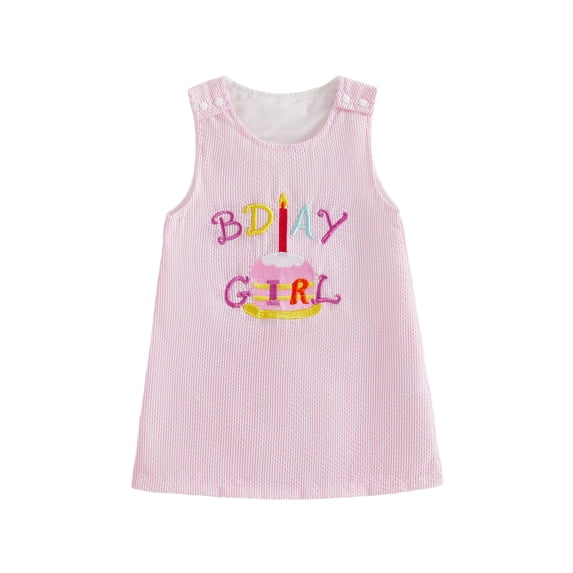 BemeyourBBs Toddler Girls Birthday Overalls Tank Dress 1st 2nd 3rd 4th Years Old Birthday Outfits Letter Cake Embroidered Sleeveless Casual Dress Baby Princess Party Dress Spring Fall Summer Clothes