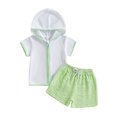 thumbnail image 1 of BemeyourBBs Toddler Terry Cloth Swim Cover Up Baby Boy Girl Swimsuit Trunks and Short Sleeve Coverup Towel Zipper Hoodies Top Seersucker Gingham Shorts Set Beach Bathing Suit Swimwear, 1 of 9