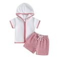 thumbnail image 1 of BemeyourBBs Toddler Terry Cloth Swim Cover Up Baby Boy Girl Swimsuit Trunks and Short Sleeve Coverup Towel Zipper Hoodies Top Seersucker Gingham Shorts Set Beach Bathing Suit Swimwear, 1 of 9