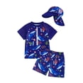 thumbnail image 1 of BemeyourBBs Toddlers Baby Boys 3 Piece Swimsuit Infant Bathing Suit Swim Shirt Trunk Shorts Set and Sun Hat Short Sleeve Shark Swimwear Sunsuit UPF 50+ Rash Guard, 1 of 9