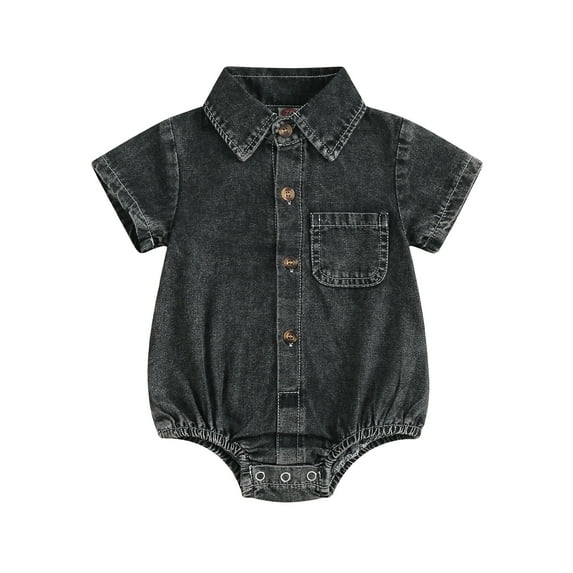 BemeyourBBs Western Baby Boys Girls Summer Clothes Infant Denim Romper Baby Cowgirl Cowboy Outfit Short Sleeve Button Down Collar Casual Bodysuits Playsuit