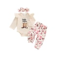 thumbnail image 1 of BemeyourBBs Western Baby Girl Cowgirl Clothes Newborn Baby Girls Litter Sister Outfit Letter Long Sleeve Romper Boot Print Pants Set Bow Headband 3 Pcs Spring Fall Winter Clothing, 1 of 9
