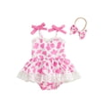 thumbnail image 1 of BemeyourBBs Western Baby Girl Summer Clothes Cowgirl Outfit Romper Dress Cute Cow Spot Print Bow Tie Ruffle Lace Trim Cami Jumpsuit Playsuit Hedband, 1 of 9