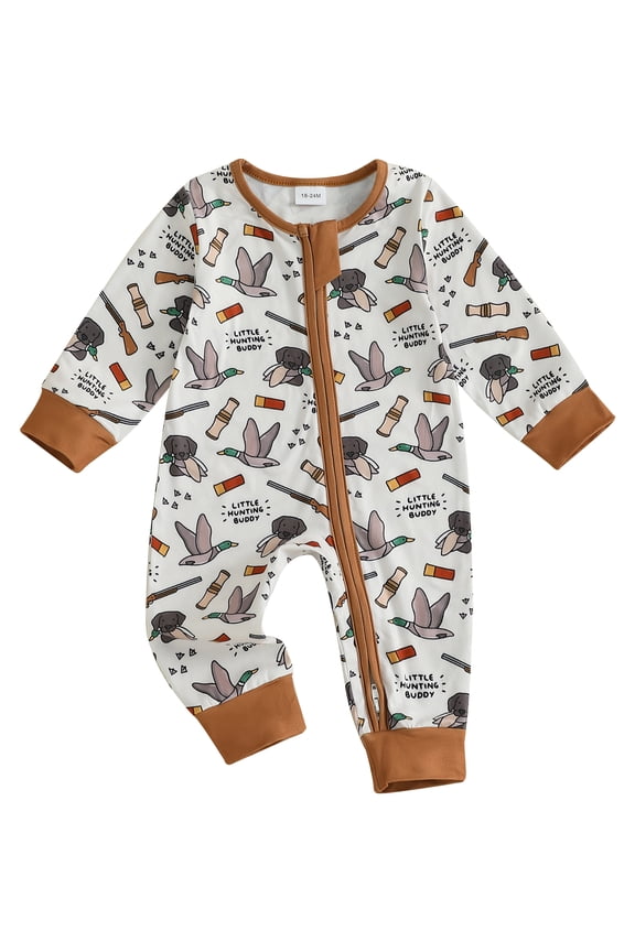 Western Cowboy Baby Boy Clothes Stuff Infant One-piece Mallard Duck Bull Romper Zipper Spring Fall Winter Jumpsuit Retro Bodysuit Newborn Going Home Outfit