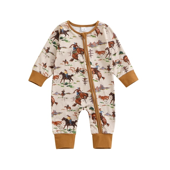BemeyourBBs Western Cowboy Baby Boy Clothes Stuff Infant One-piece Mallard Duck Bull Romper Zipper Spring Fall Winter Jumpsuit Retro Bodysuit Newborn Going Home Outfit