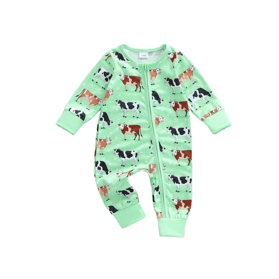 BemeyourBBs Western Cowboy Outfits Baby Boy Cow Printed Romper Long Sleeve Fall Zipper Jumpsuits Newborn Fall Winter Spring Clothes