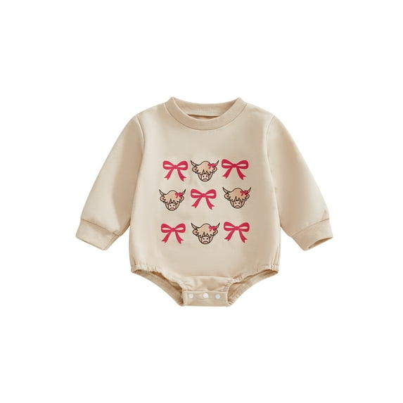 BemeyourBBs Western Cowgirl Outfit Baby Girl Boy Sweatshirt Bubble Romper Bow Bull Long Sleeve Bodysuit Cute Newborn Clothes