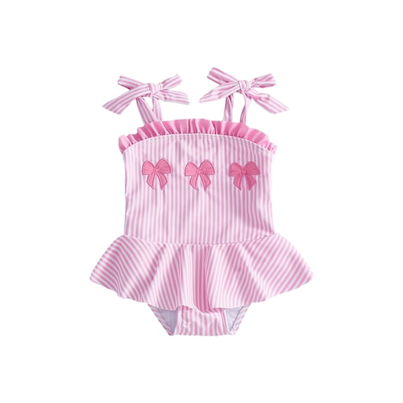 BemeyourBBs Western Toddler Baby Girl Swimsuit Infant Bathing Suit Summer One Piece Swimwear Cow Bow Watermelon Sleeveless Tie up Straps Ruffle Trim Decor Cute Skirted Beachwear