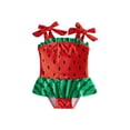thumbnail image 1 of BemeyourBBs Western Toddler Baby Girl Swimsuit Infant Bathing Suit Summer One Piece Swimwear Cow Bow Watermelon Sleeveless Tie up Straps Ruffle Trim Decor Cute Skirted Beachwear, 1 of 9