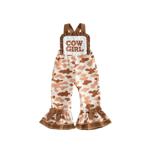 BemeyourBBs Western Toddler Baby Girls Cowgirl Outfit Flared Overalls Romper Letter Embroidery Camouflage Sleeveless Jumpsuit Suspender Pants Kids Toddler Girls Summer Clothes