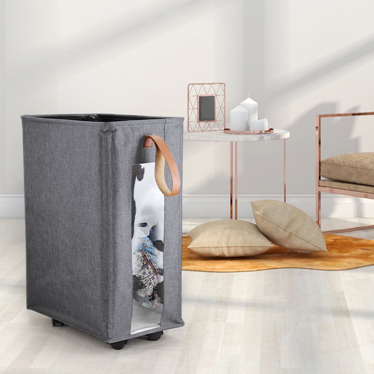 Bemico 24inch Large Rolling Laundry Basket 60L Tall Collapsible Laundry