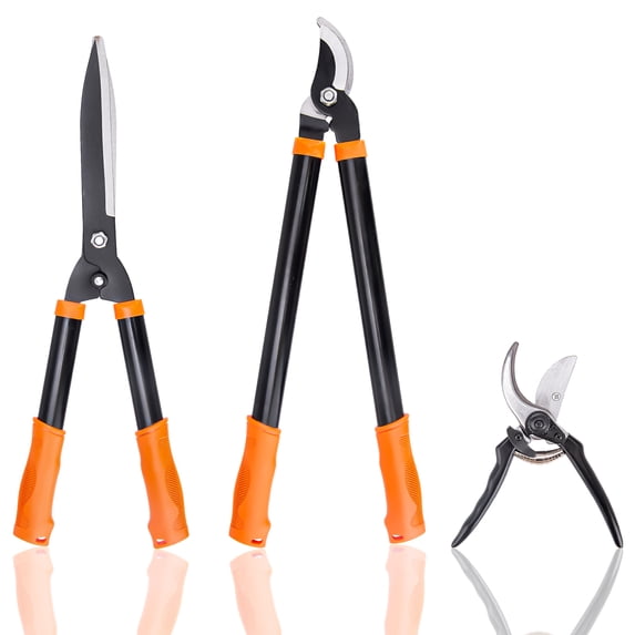 Bemico 3PCS Garden Tools Loppers Hedge Clippers & Pruners Set, Heavy Duty Hedge Shears Tree & Shrub Care Kit for Yard, Lawn & Garden, Branch Cutter Tree Trimmer for Indoor & Outdoor